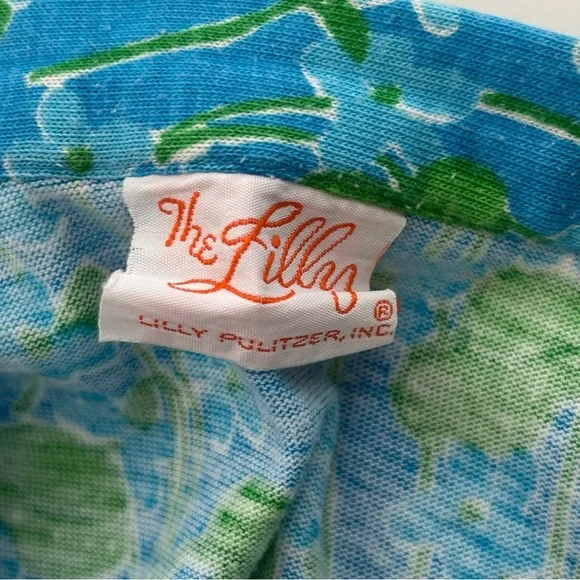 Lilly Pulitzer Vintage 70's Culottes The Lilly 6 Wide Leg Pants Blue Floral Wide Leg